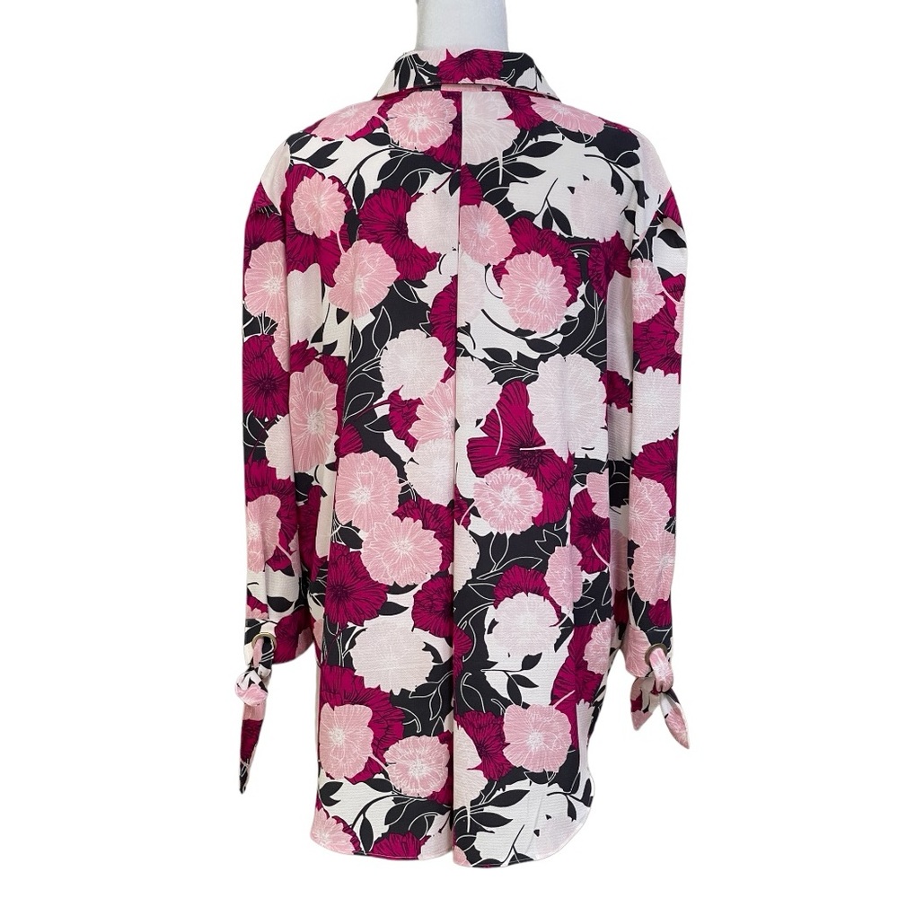 Jones New York Pink Hot Pink Black Floral Button Front Blouse Sz XL Pockets - Picture 9 of 16